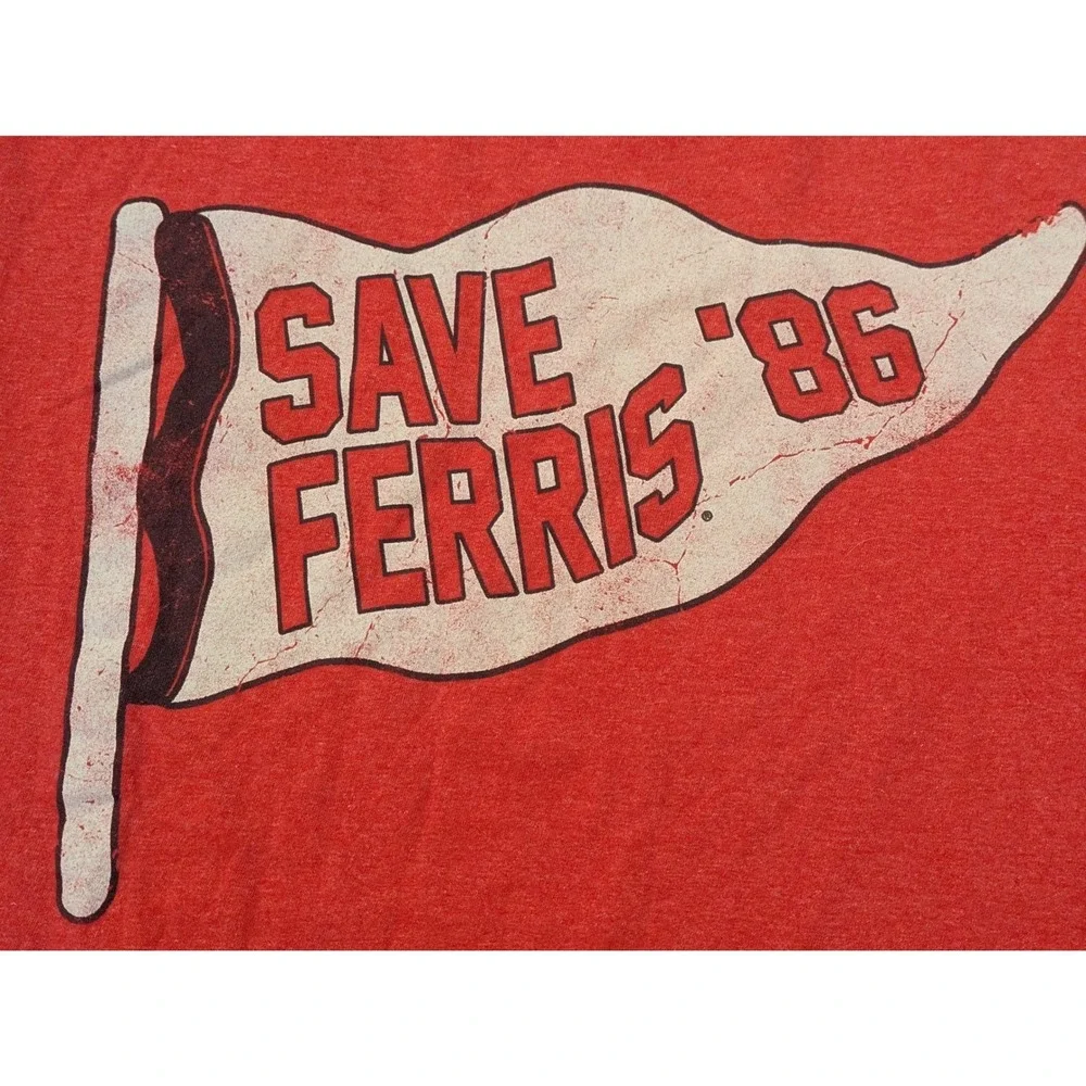 Ferris Buellers Day Off Mens Red Save Ferris 86 Graphic T-Shirt Large Movie Tee